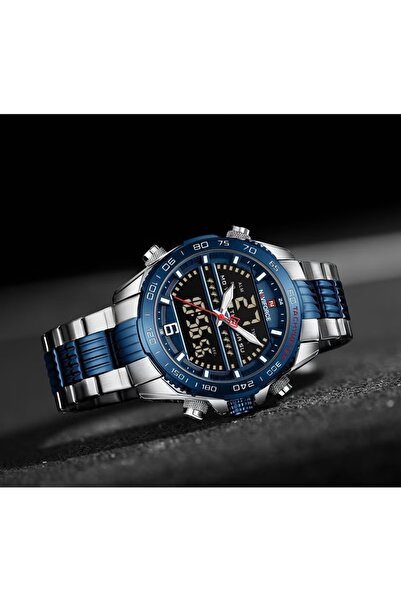 Naviforce Multi-Function Analog Digital Wrist Watch for Men with Stainless Steel Strap Chronograph