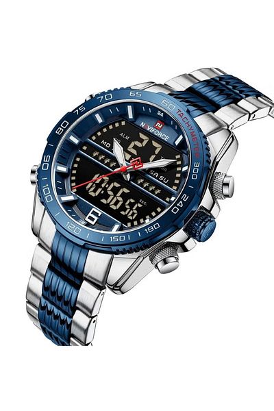 Naviforce Multi-Function Analog Digital Wrist Watch for Men with Stainless Steel Strap Chronograph