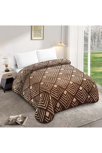 FIONNA.RO Thick Double Blanket Royal Embroidery Pattern - Brown Geometric Pattern