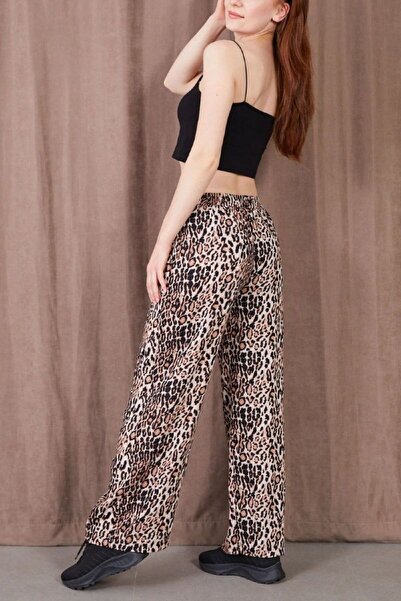 MORESUN Patterned Elastic Waist Comfortable Fit Wide Leg Trousers