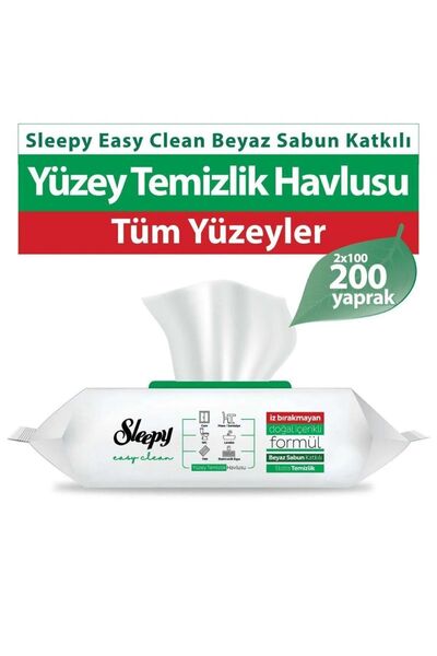 Sleepy منشفة تنظيف الأسطح المضافة بالصابون الأبيض إيزي كلين 100 ورقة (عبوتان)
