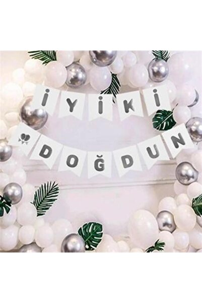 DODOMAR Happy Birthday Banner Silver Foil Lettering on White Color Top, Cardb...