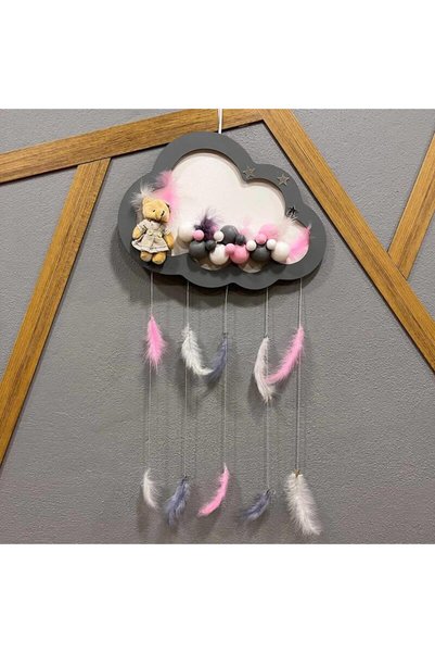 DODOMAR Door Ornament Wooden Led Lighted Cloud Ornament Gray-Pink