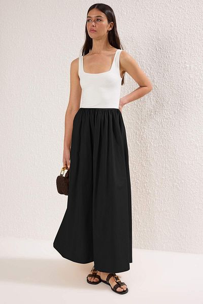 Trendyol Collection Black Color Block Midi Woven Dress Twoss25El00867