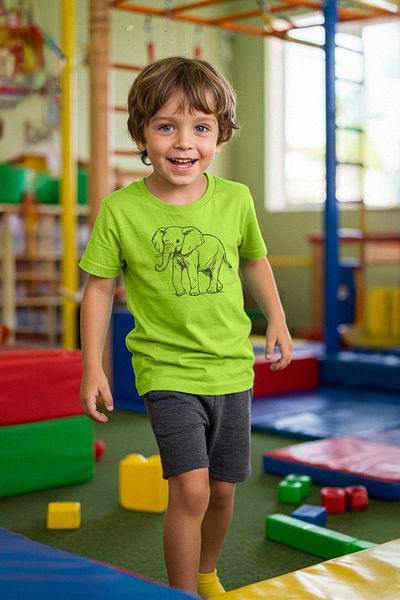 TRENDYOLKIDS Lime Boy's 100% Cotton Elephant Printed Short Sleeve Knitted Bottom-Top Suit Tkdss25Au00154