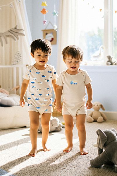 TRENDYOLKIDS Orange 2-Pack Baby Boy 100% Cotton Car Printed Short Sleeve Knitted Jumpsuit Tkdss25Tu00017