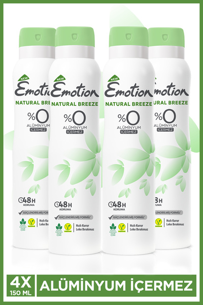 Emotion Natural Breeze Kadın Vegan Deodorant 4x150 Ml Hızlı Kurur, Leke Bırakmaz