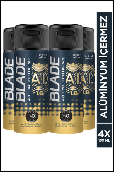 Blade Artificial Intelligence 1.0 Erkek Deodorant 4x150 Ml Hızlı Kurur,Leke Bırakmaz