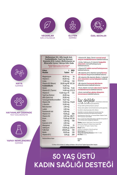 Wellwoman Demir,Biotin,Çinko,B Complex, D Vitamini İçeren 50 Yaş Üzeri Kadın Sağlığı Vitamini 30 Tablet