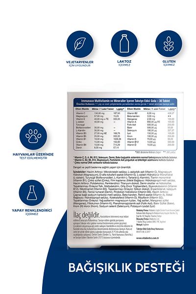 Immunace Containing Vitamin D - Iron, Zinc, Selenium and Magnesium Fatali Immune Support Vitamin 30 Tablets