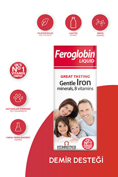 Vitabiotics Feroglobin Demir (Gentle Iron), Arpa Maltı Ekstresi İçeren Sıvı Takviye Edici Gıda 200 ml