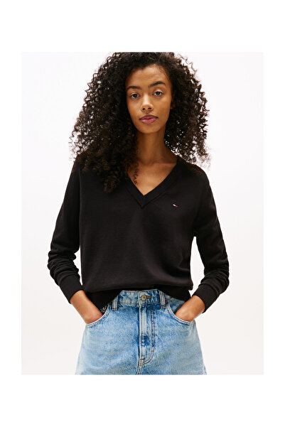 Tommy Hilfiger Kadın Tjw Vneck Kazak - Siyah