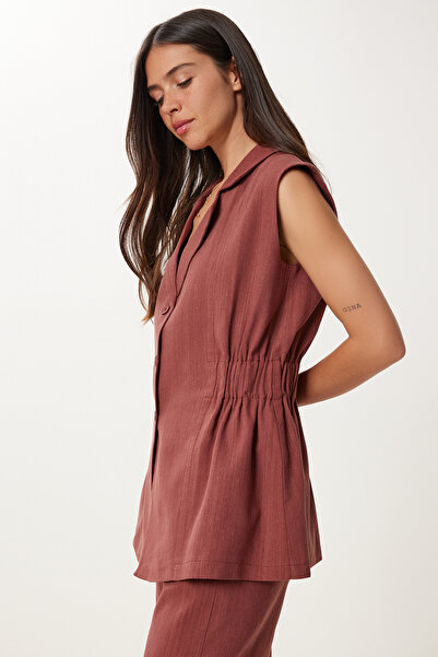 Happiness İstanbul Női bordó vászon mellény nadrág szett NO00025