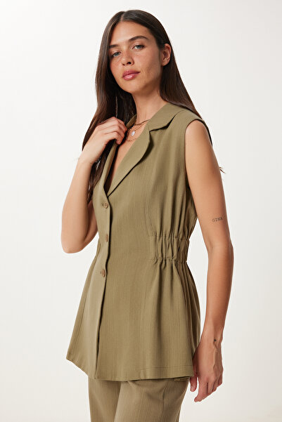 Happiness İstanbul Női khaki vászon mellény nadrág szett NO00025