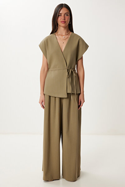 Happiness İstanbul Női khaki vászon mellény nadrág szett NO00020