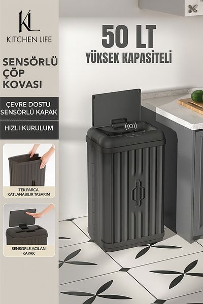 Kitchen Life Coș de gunoi multifuncțional cu senzor de mișcare de 50 litri, silențios, pornit și oprit