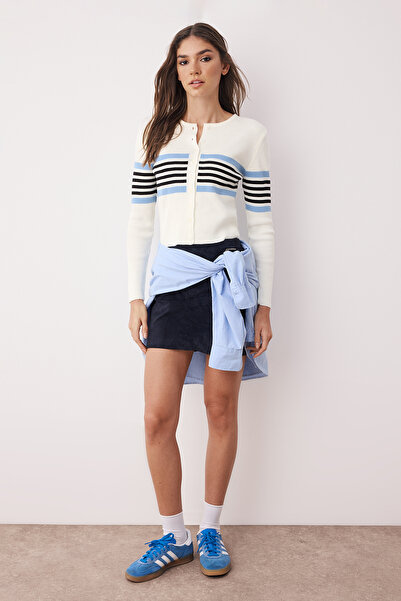 Trendyol Collection Ecru*001-Navy Blue Crop Color Block-Solid Double Pack Knitwear Cardigan Twoaw26Hi00127