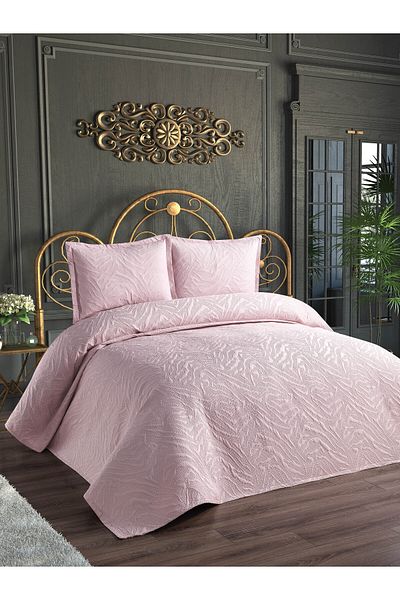 Faiend Ultrasonic Quilted Shiny Double Bedspread and Pillowcases (PINK)