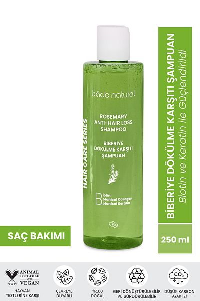 Bade Natural 200 ml Rosemary Shampoo Anti-Spill - Biotin, Keratin and Collagen Complex