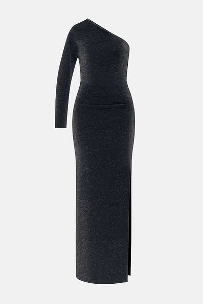 Trendyol Collection One Sleeve Anthracite Knitted Midi Dress - Glitter Detail Tpraw25El00167
