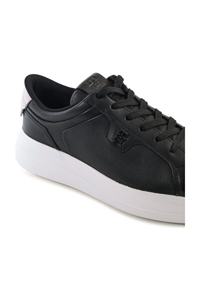 Tommy Hilfiger Kadın Marka Logolu Bağcıklı Kaydırmaz Tabanlı Günlük Siyah Sneaker FW0FW07460-BDS