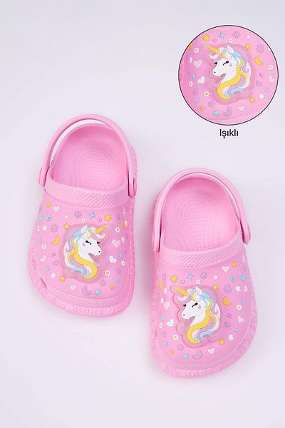 TRENDYOL SHOES Pink Lighted Closed Front Unicorn Figure Detailed Girls Kids Sandals Slippers Takss25Te00051
