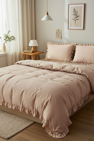 Trendyol Collection Double 100% Cotton Ruffle Duvet Cover & 2-Piece Pillowcase Set Tphss25Ckn00014