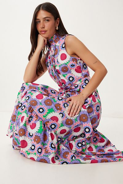 Happiness İstanbul Women's Purple Pink Floral Patterned Midi Dress Fk00040