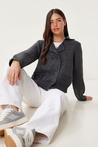 Happiness İstanbul Women's Anthracite Double Button Knitwear Cardigan Yy00242