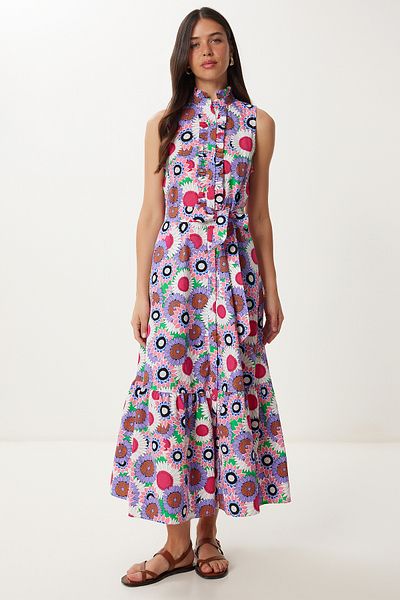 Happiness İstanbul Women's Purple Pink Floral Patterned Midi Dress Fk00040