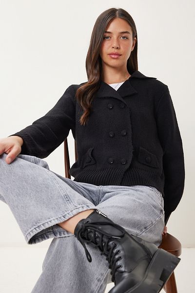Happiness İstanbul Women's Black Double Button Knitwear Cardigan Yy00242