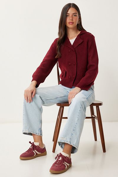 Happiness İstanbul Women's Burgundy Double Button Knitwear Cardigan Yy00242