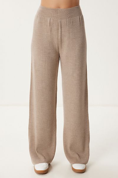 Happiness İstanbul Women's Mink Ribbed Knitwear Trousers Ki̇00096