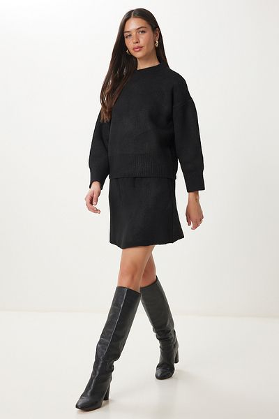 Happiness İstanbul Women's Black Knitwear Sweater Skirt Set Mt00160