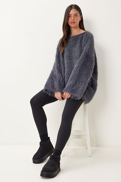 Happiness İstanbul Women's Gray Soft Textured Bearded Knitwear Sweater Ki̇00133