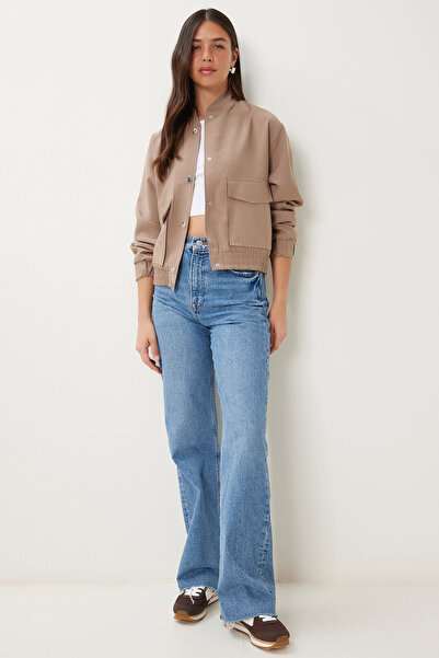 Happiness İstanbul Dámská norková bunda Gabardine Bomber s kapsou MX00235