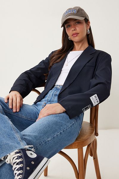 Happiness İstanbul Women's Navy Blue Padded Crop Woven Jacket Rg00077