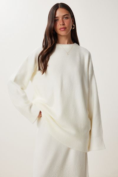 Happiness İstanbul Women's Bone Soft Textured Knitwear Sweater Skirt Set Ki̇00129