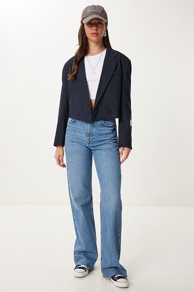 Happiness İstanbul Women's Navy Blue Padded Crop Woven Jacket Rg00077