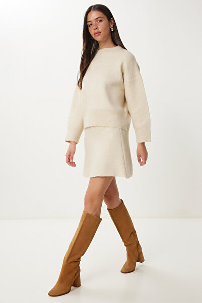 Happiness İstanbul Women's Cream Knitwear Sweater Skirt Set Mt00160