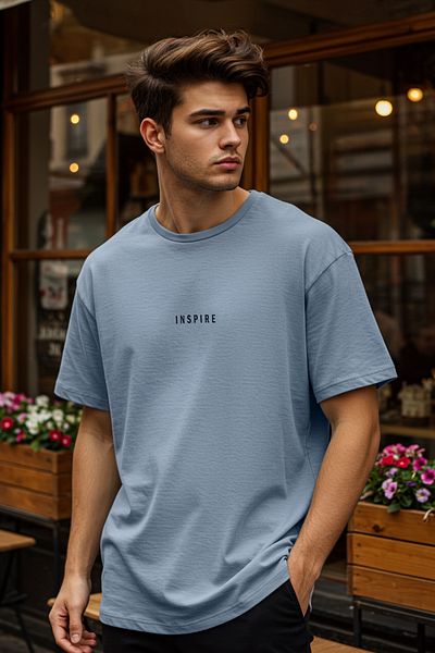Trendyol Collection Μπλουζάκι με απαλή υφή μπλε υπερμεγέθη εμπριμέ - TMNSS25TS00021