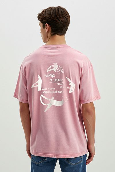 Trendyol Collection Βαμβακερό μπλουζάκι με χοντρό κέντημα Oversize Pale Effect - TMNSS25TS00012