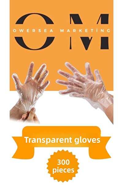 Owersea قفازات شفافة 100 قطعة * 3 عبوات (300 قطعة) للاستعمال مرة واحدة