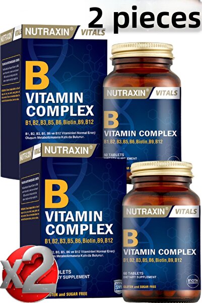 Nutraxin نيوتراكسين فيتامين ب المركب - 2 قطعة، 60 قرص (B1-B2-B3-B5-B6-بيوتين-B12)