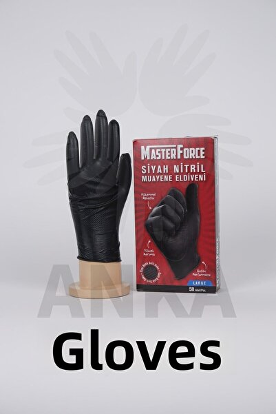 MasterForce ماستر فورس - قفازات نيتريل سوداء سميكة خالية من البودرة - حجم كبي...