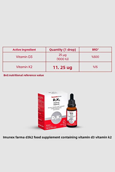 Imuneks Imunex Farma D3K2 - Food Supplement with Vitamin D3 and K2 Drops 30ml X 2 Pieces