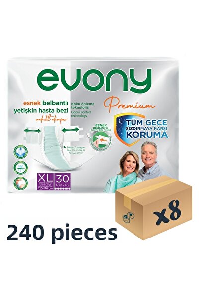 Evony Premium Adult Patient Diapers - Flexible, Waistband, Xlarge 8 Pack of 30 240 Pieces