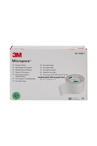 3M شريط ميكروبور - شريط جراحي مضاد للحساسية، أبيض، 2.54 سم × 10 متر، 12 لفة
