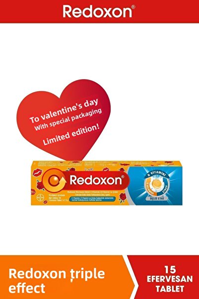 Redoxon Triple Effect 15 قرص فوارة - عبوة خاصة لعيد الحب I 1000 مجم فيتامين C، فيتامين D،