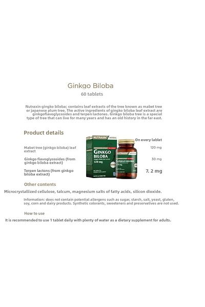 Nutraxin Ginkgo Biloba and Vitamin Max + Biotin 5000 Mcg - 60 Tablets